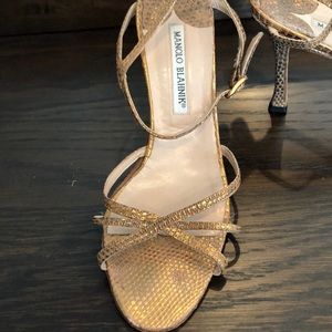 Manolo Blahnik Gold Embossed Stiletto Heels 37.5